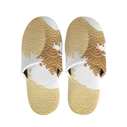 Golden Kanagawa Wave Print Slippers