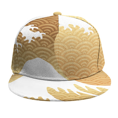 Golden Kanagawa Wave Print Snapback Cap