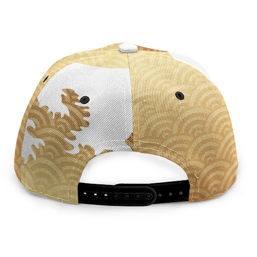 Golden Kanagawa Wave Print Snapback Cap
