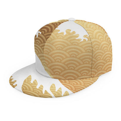Golden Kanagawa Wave Print Snapback Cap