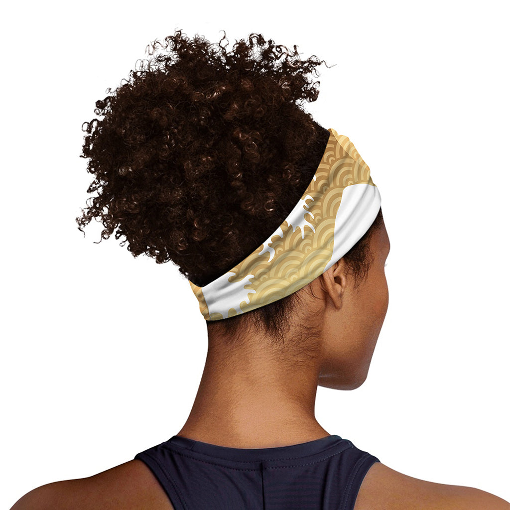 Golden Kanagawa Wave Print Sports Headband