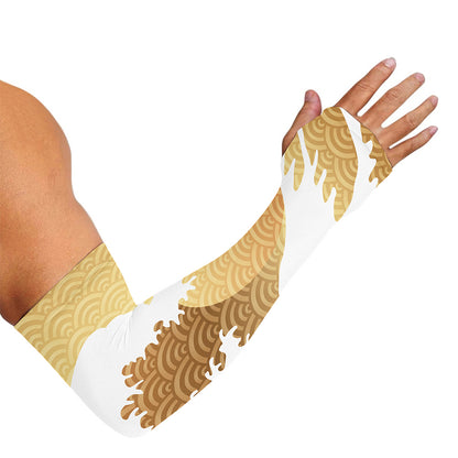Golden Kanagawa Wave Print Sun Protection Arm Sleeves
