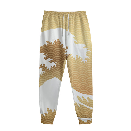 Golden Kanagawa Wave Print Sweatpants