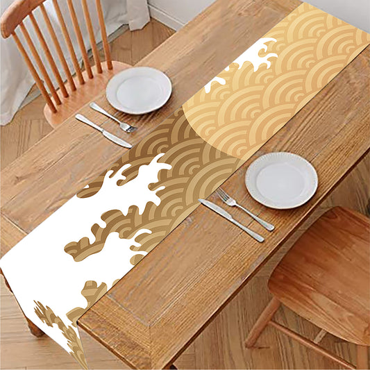 Golden Kanagawa Wave Print Table Runner