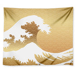 Golden Kanagawa Wave Print Tapestry