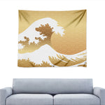 Golden Kanagawa Wave Print Tapestry