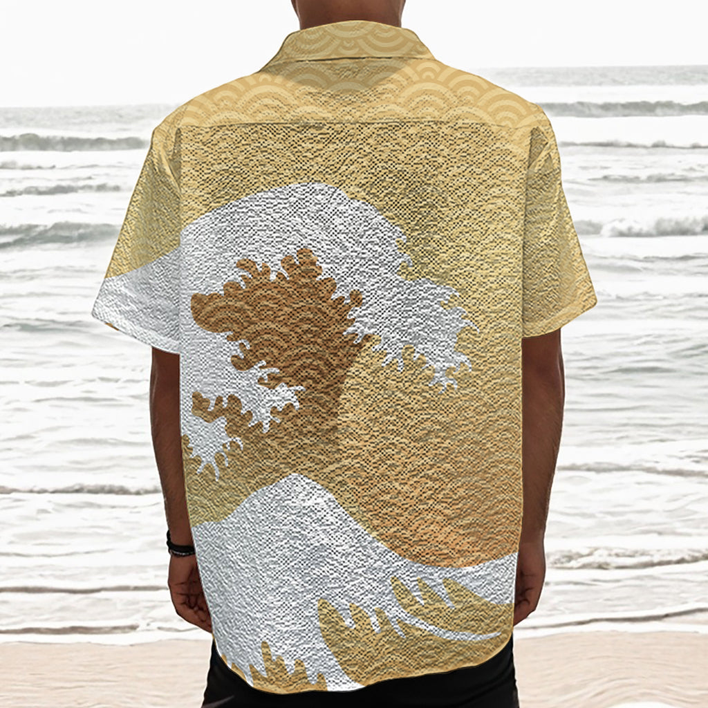 Golden Kanagawa Wave Print Textured Short Sleeve Shirt