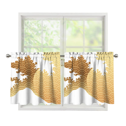 Golden Kanagawa Wave Print Tier Curtains