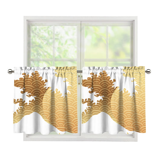Golden Kanagawa Wave Print Tier Curtains