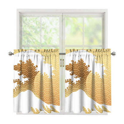 Golden Kanagawa Wave Print Tier Curtains