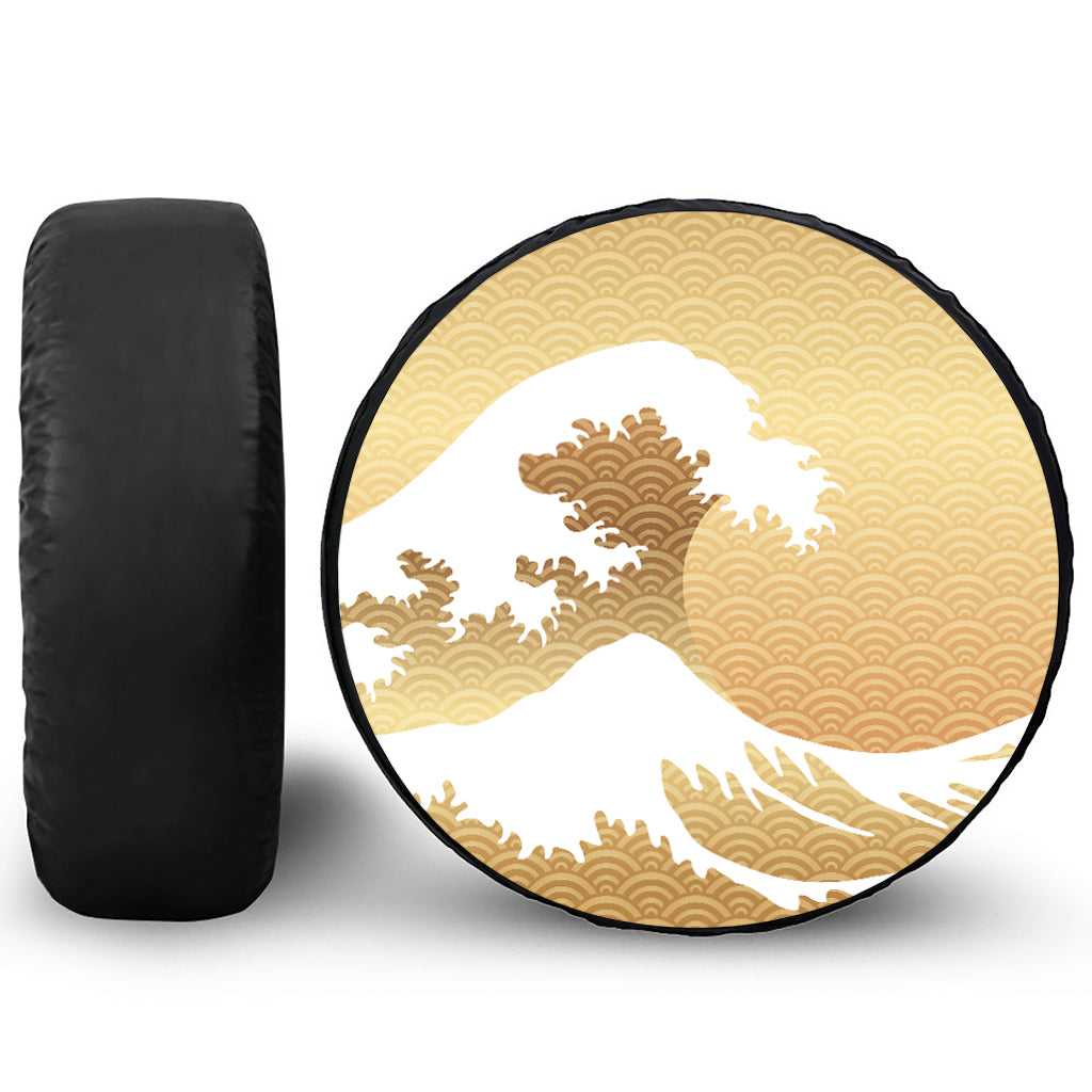 Golden Kanagawa Wave Print Tire Cover