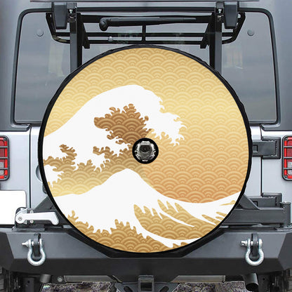 Golden Kanagawa Wave Print Tire Cover With Camera Hole
