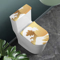 Golden Kanagawa Wave Print Toilet Lid And Tank Cover Set