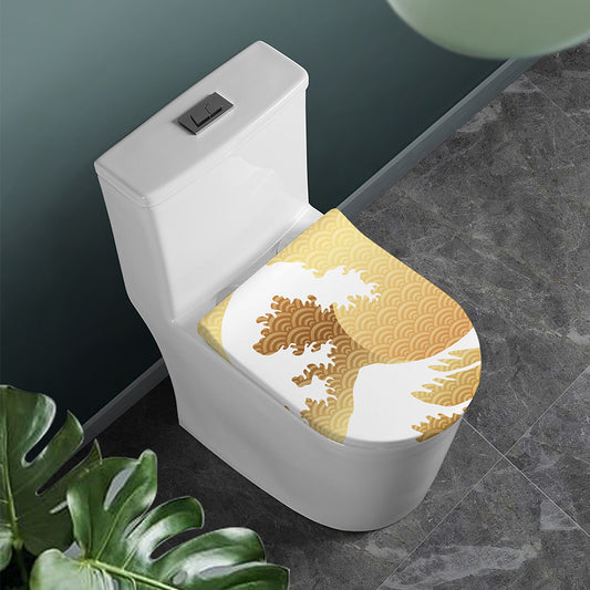 Golden Kanagawa Wave Print Toilet Lid Cover