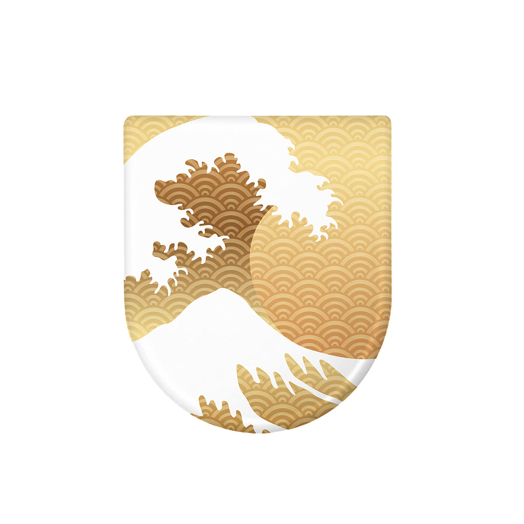 Golden Kanagawa Wave Print Toilet Lid Cover