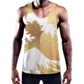 Golden Kanagawa Wave Print Men's Workout Tank Top
