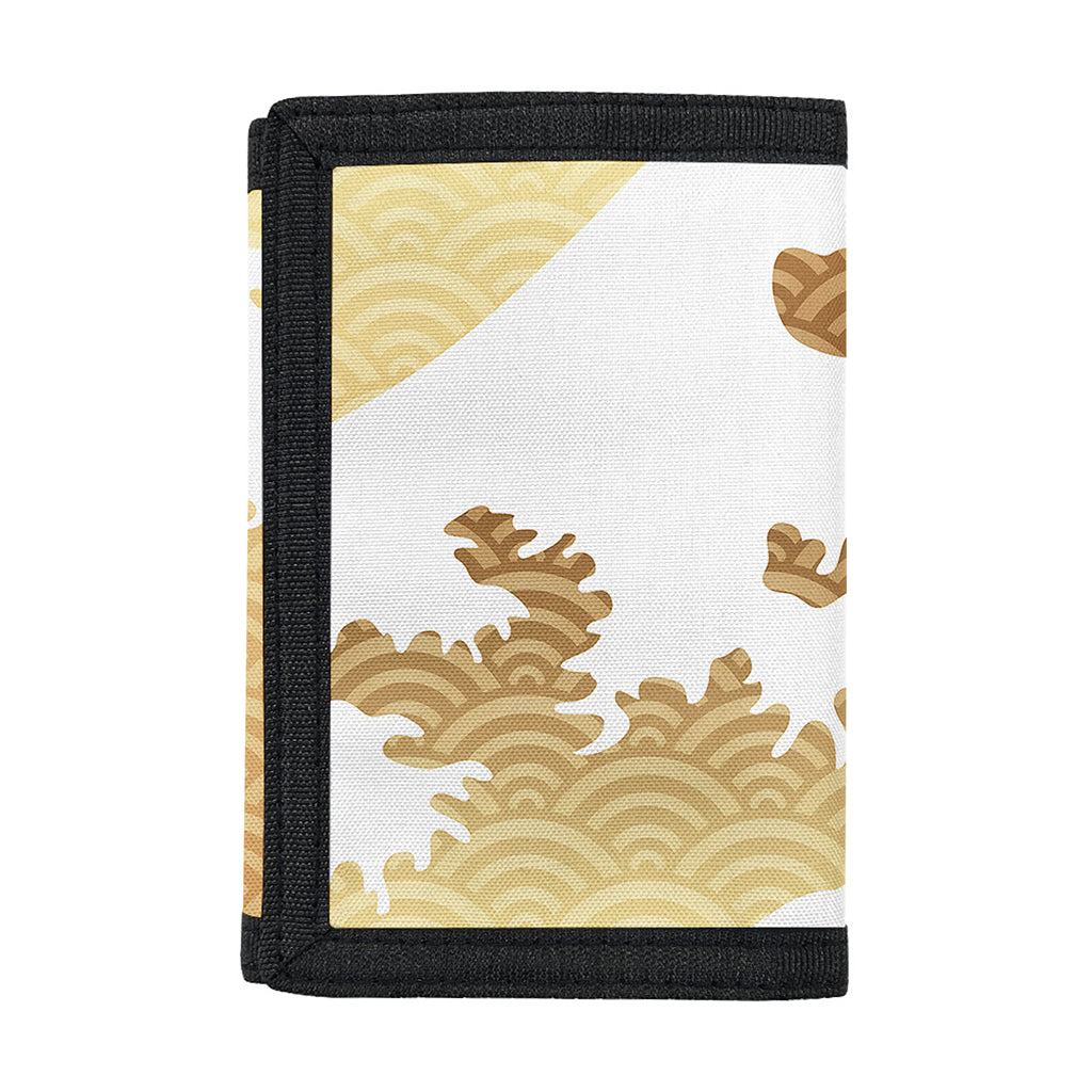Golden Kanagawa Wave Print Trifold Wallet
