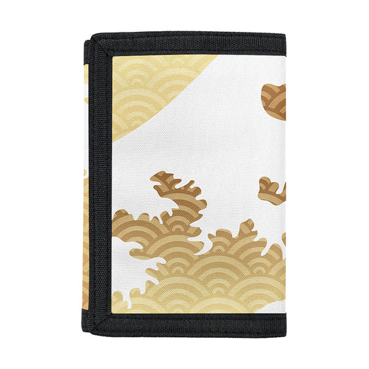 Golden Kanagawa Wave Print Trifold Wallet