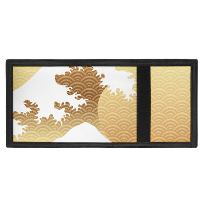 Golden Kanagawa Wave Print Trifold Wallet