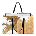 Golden Kanagawa Wave Print Utility Tote Bag