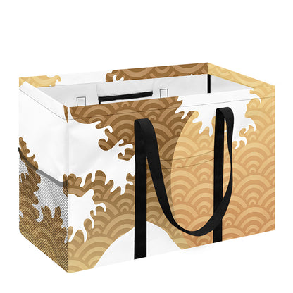 Golden Kanagawa Wave Print Utility Tote Bag
