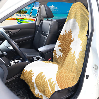 Golden Kanagawa Wave Print Waterproof Car Seat Cover