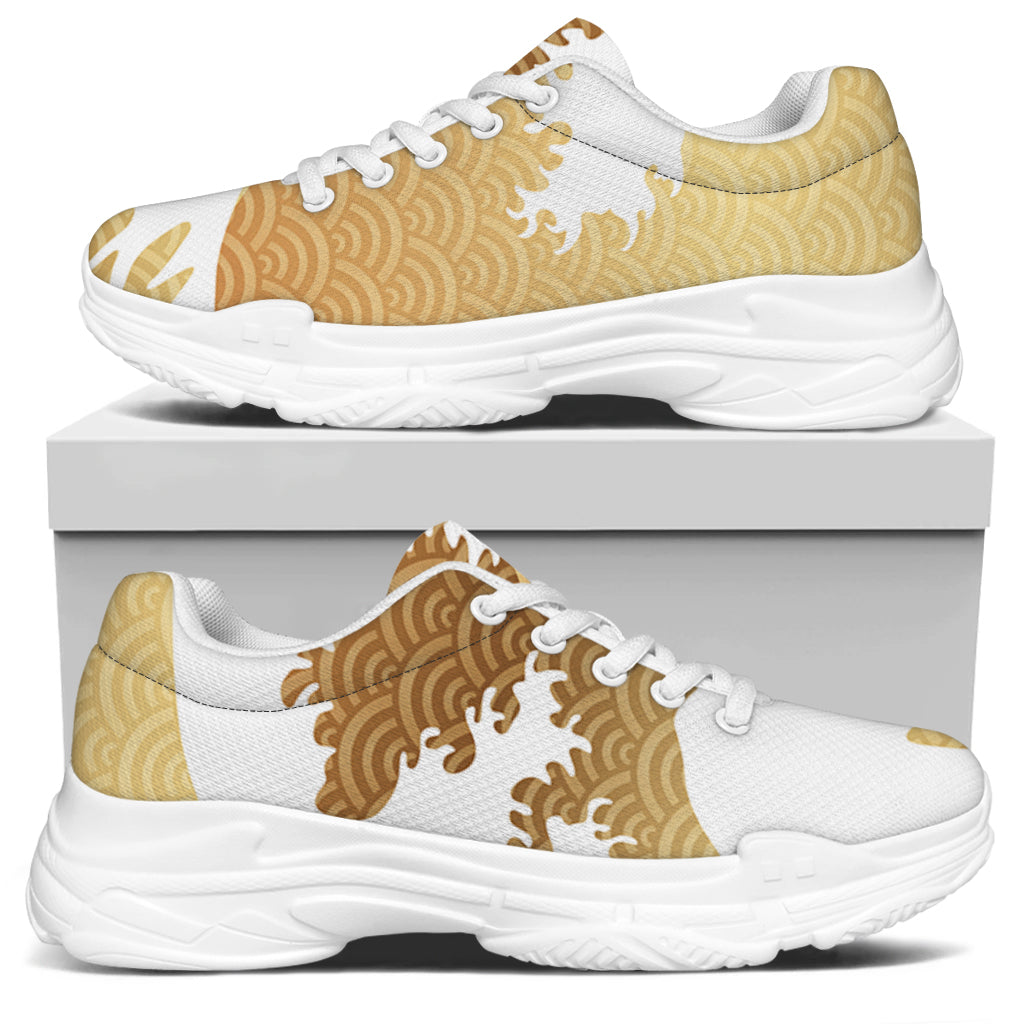 Golden Kanagawa Wave Print White Chunky Shoes