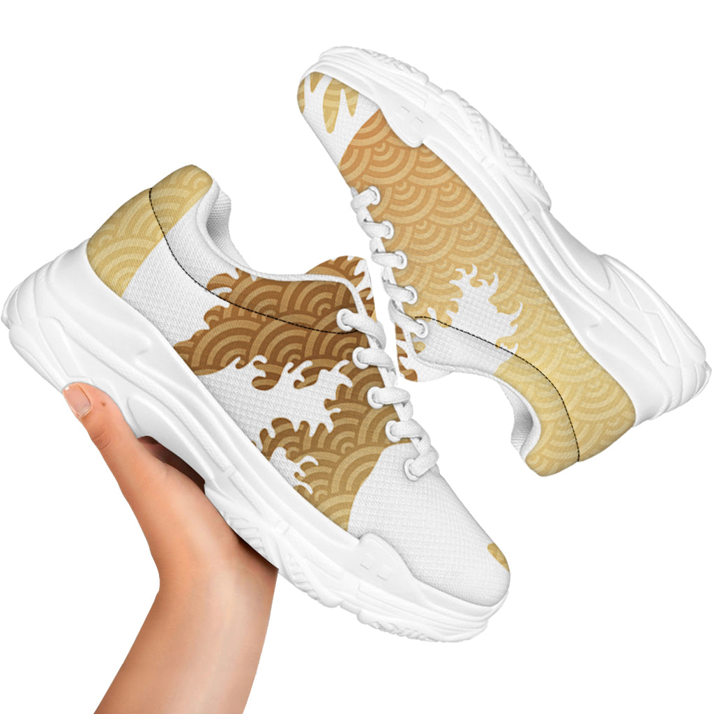 Golden Kanagawa Wave Print White Chunky Shoes