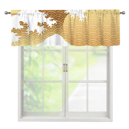 Golden Kanagawa Wave Print Window Valance