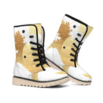 Golden Kanagawa Wave Print Winter Boots
