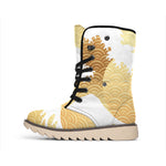 Golden Kanagawa Wave Print Winter Boots