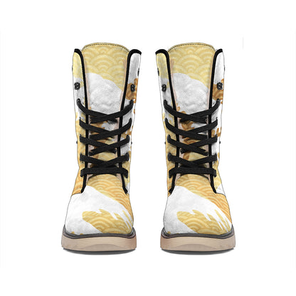 Golden Kanagawa Wave Print Winter Boots