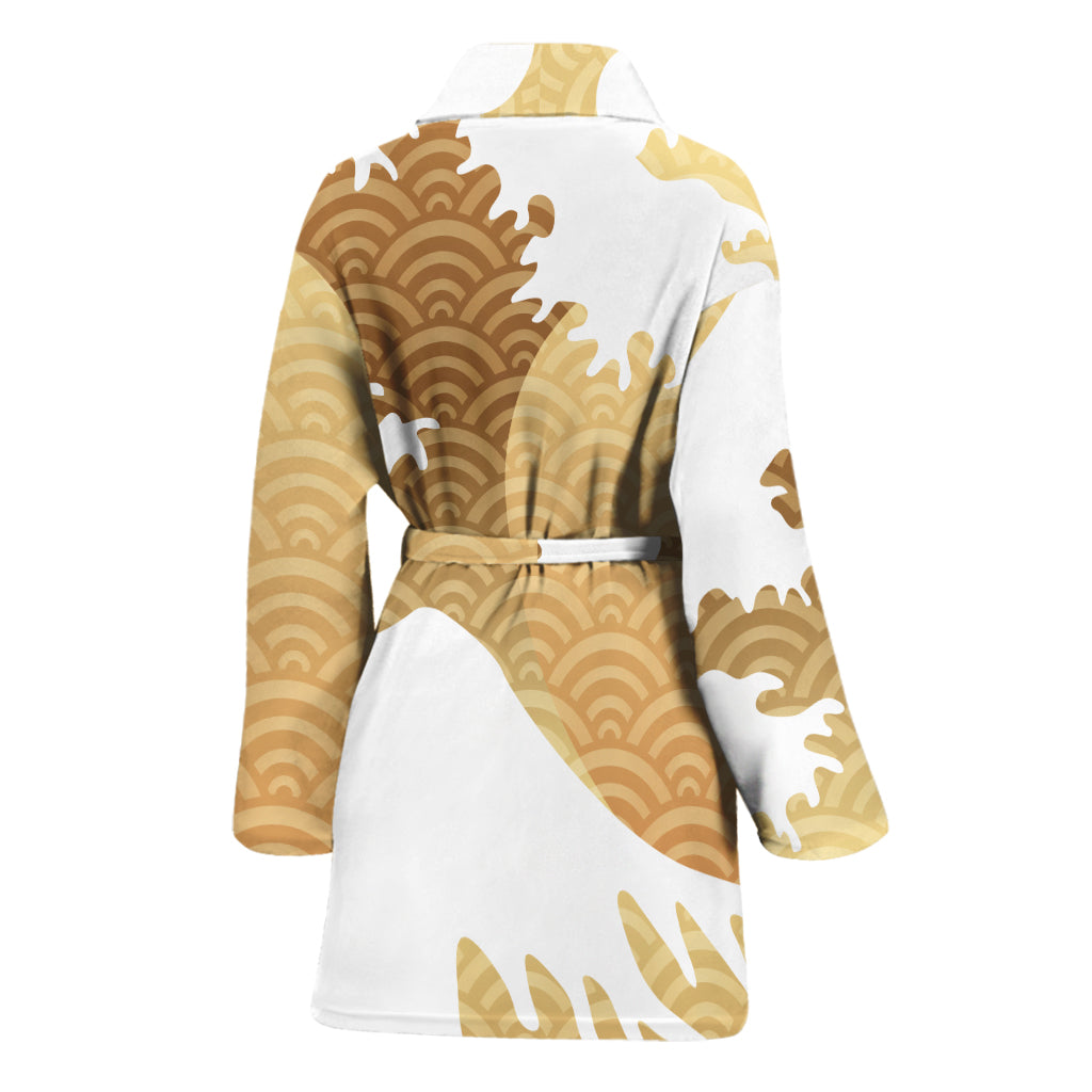 Golden Kanagawa Wave Print Women's Bathrobe