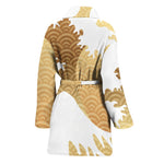 Golden Kanagawa Wave Print Women's Bathrobe