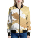 Golden Kanagawa Wave Print Women's Bomber Jacket