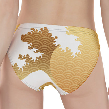 Golden Kanagawa Wave Print Women's Panties