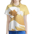 Golden Kanagawa Wave Print Women's Polo Shirt