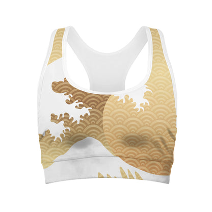 Golden Kanagawa Wave Print Women's Sports Bra