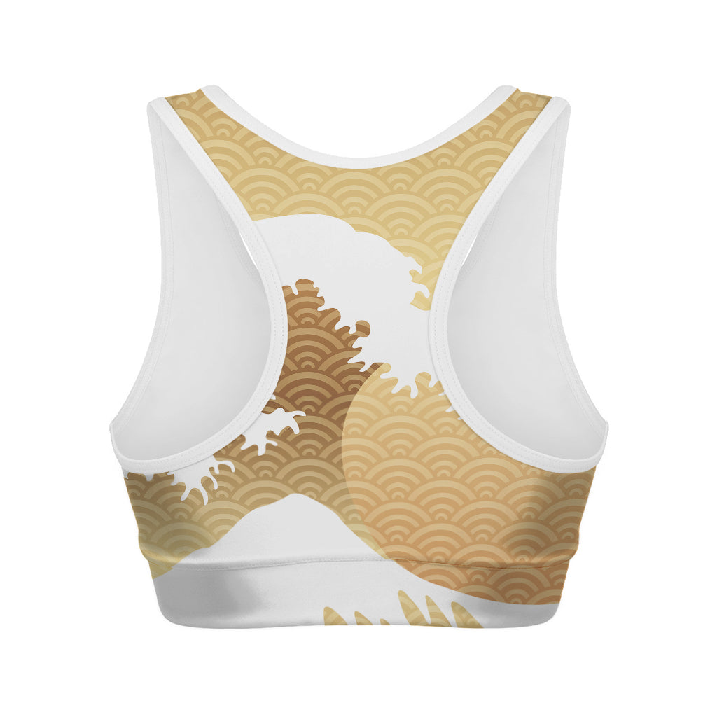 Golden Kanagawa Wave Print Women's Sports Bra