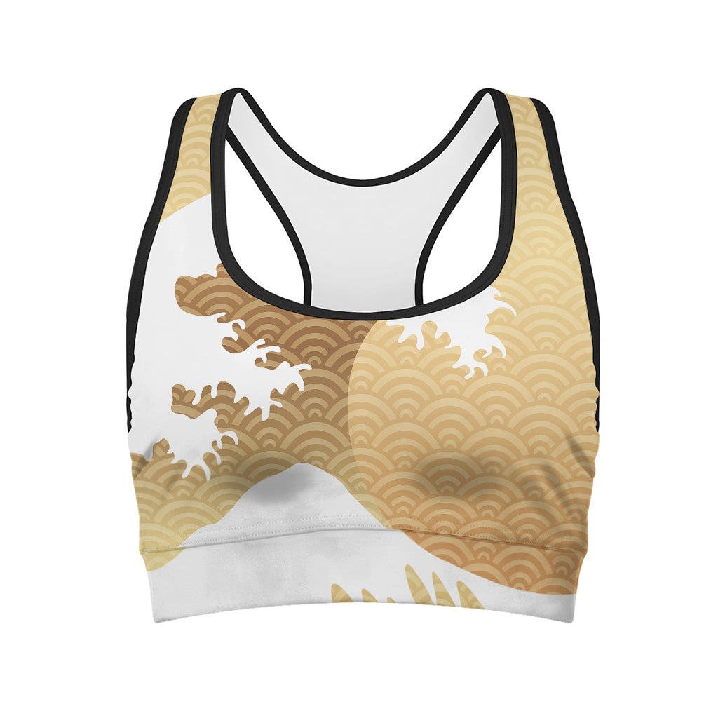 Golden Kanagawa Wave Print Women's Sports Bra