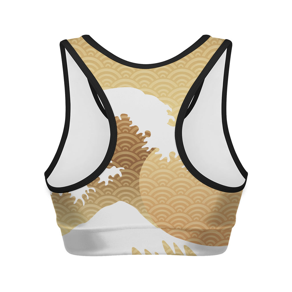 Golden Kanagawa Wave Print Women's Sports Bra