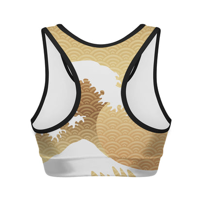 Golden Kanagawa Wave Print Women's Sports Bra