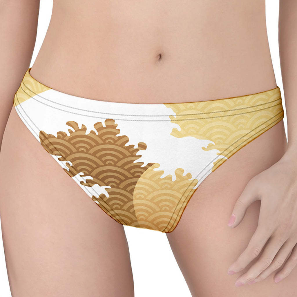 Golden Kanagawa Wave Print Women's Thong