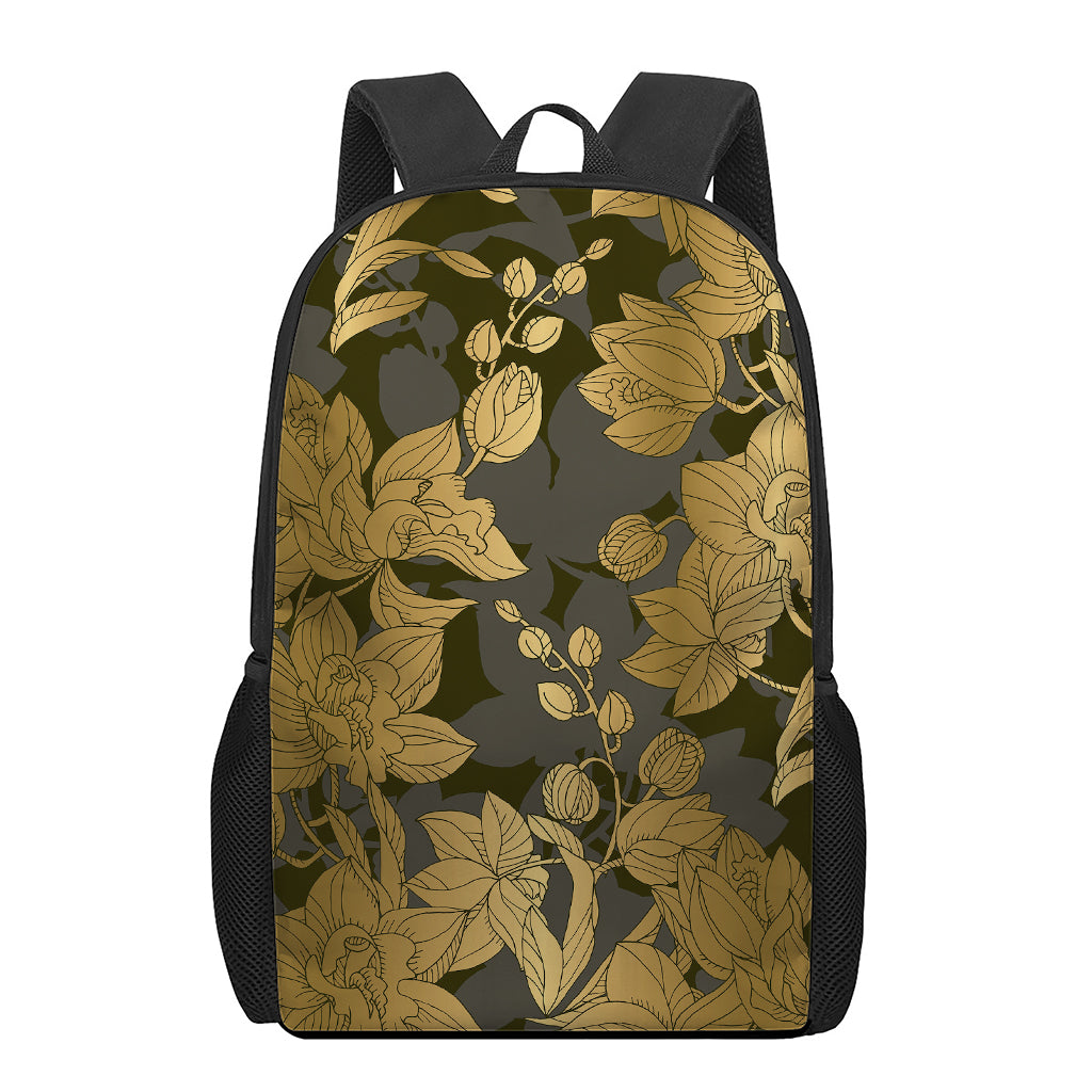 Golden Orchid Pattern Print 17 Inch Backpack