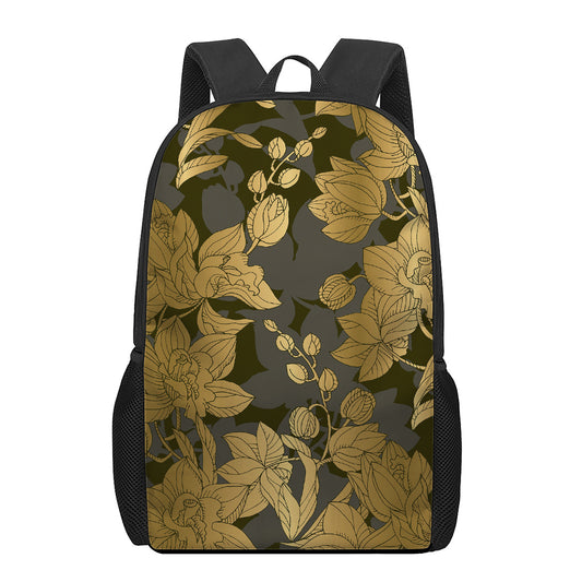 Golden Orchid Pattern Print 17 Inch Backpack