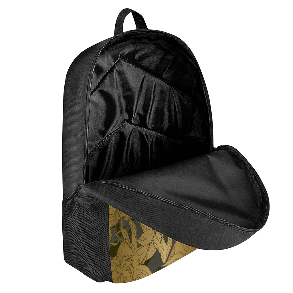 Golden Orchid Pattern Print 17 Inch Backpack
