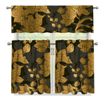 Golden Orchid Pattern Print 3 Piece Kitchen Curtains