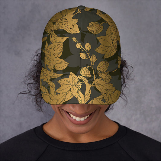Golden Orchid Pattern Print Baseball Cap