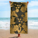 Golden Orchid Pattern Print Beach Towel