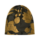 Golden Orchid Pattern Print Beanie